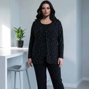 Free Clutch w/Enfocus Studio Black and Silver Sparkle Pant Suit Ensemble Size 16